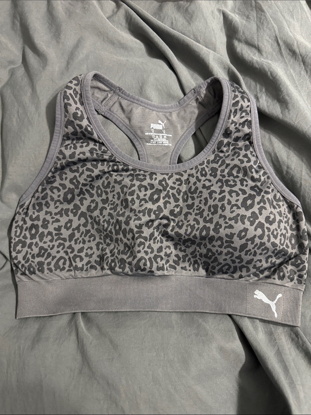 Puma Gray Leopard-Trim Racerback Sports Bra
